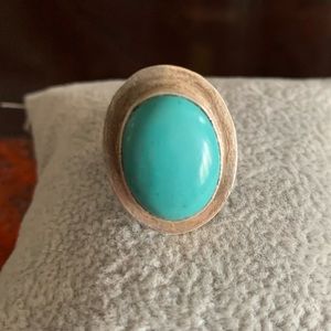 Turquoise Cabochon Solid Gem Sterling Silver Women’s Ring - Size 5